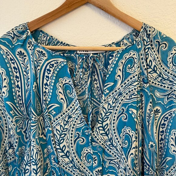 Zara Blue Paisley Floral Mini Dress L Boho Western Festival - Picture 4 of 11